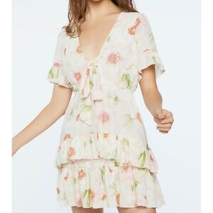 Forever 21 Women Floral Cream Beige Dress